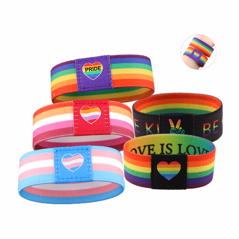 Custom Sublimated Rainbow Elastic Bracelet 1"