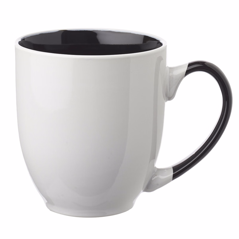 Two-Tone Bistro Style Ceramic Mug with Contrasting Handle,