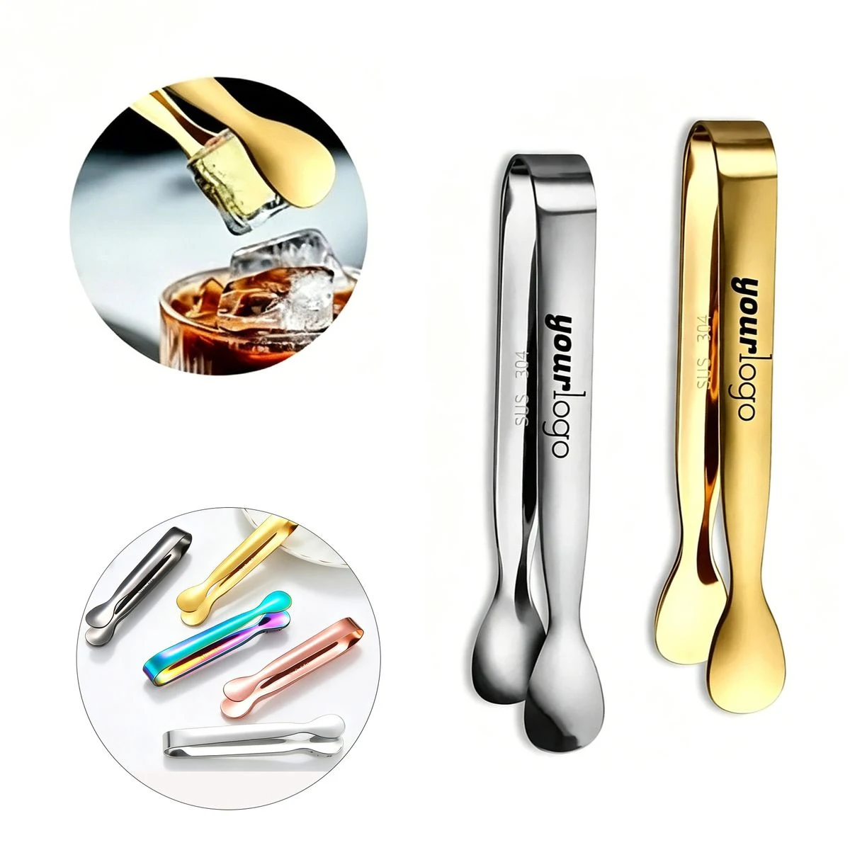 Stainless Steel Ice Tongs with Custom Imprint 1