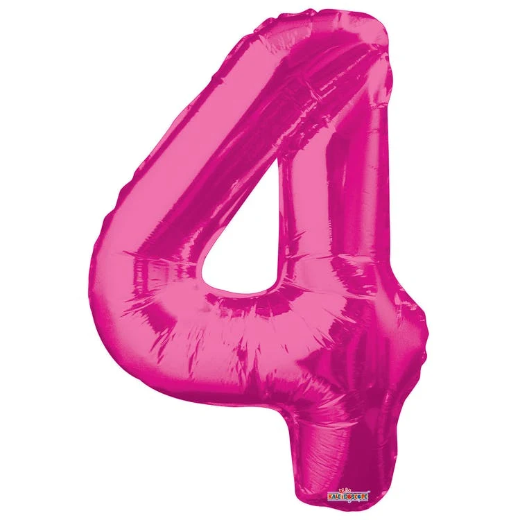 Mylar Number 4 Balloons - Pink 34" 1