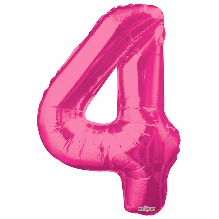Mylar Number 4 Balloons - Pink 34"