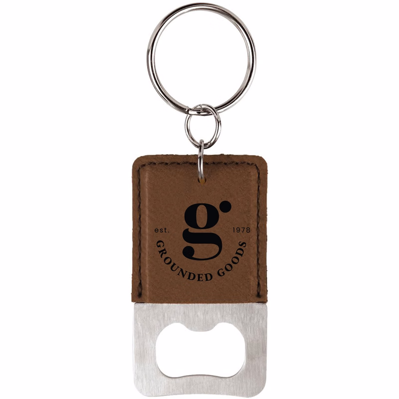 Dark Brown Rectangle Leatherette Bottle Opener Keychain