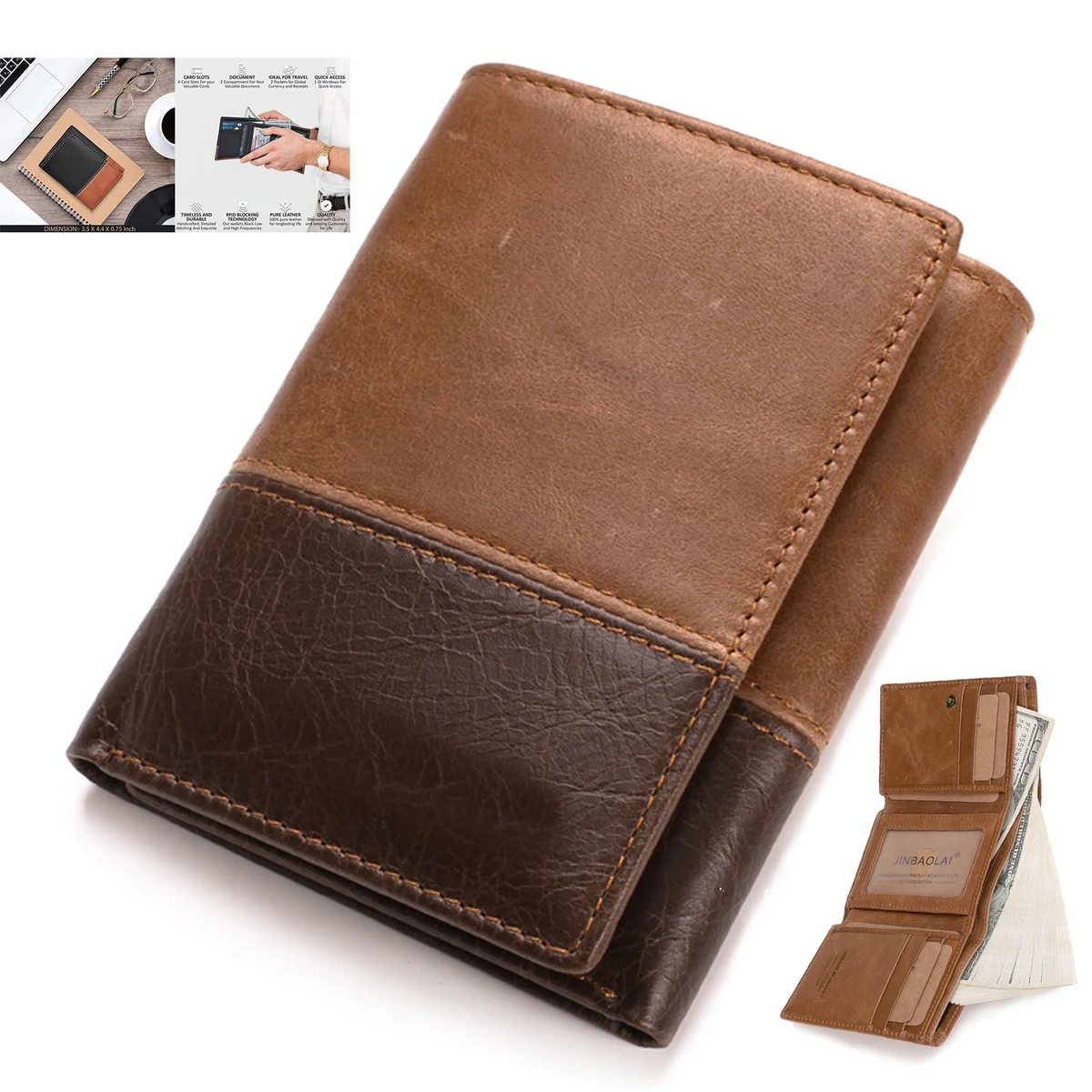 Genuine Leather Front Pocket Trifold Wallet 1