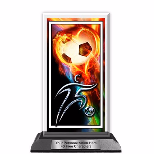 Acrylic Trophy: 6" Tower, (Soccer Flame)