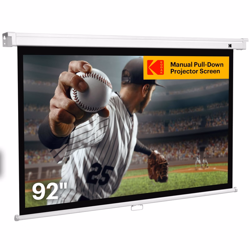 KODAK Manual Pull-Down White Projector Screen 92" Inch | Large 16:9 Office, Home Movie Theater Sc...