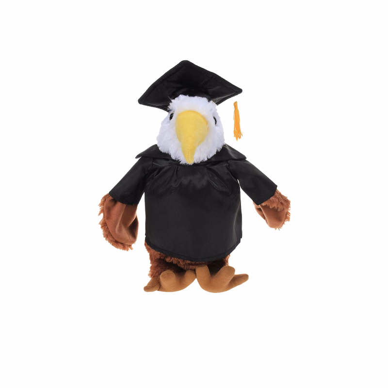 Soft Plush Sitting Eagle with Graduation Cap & Gown