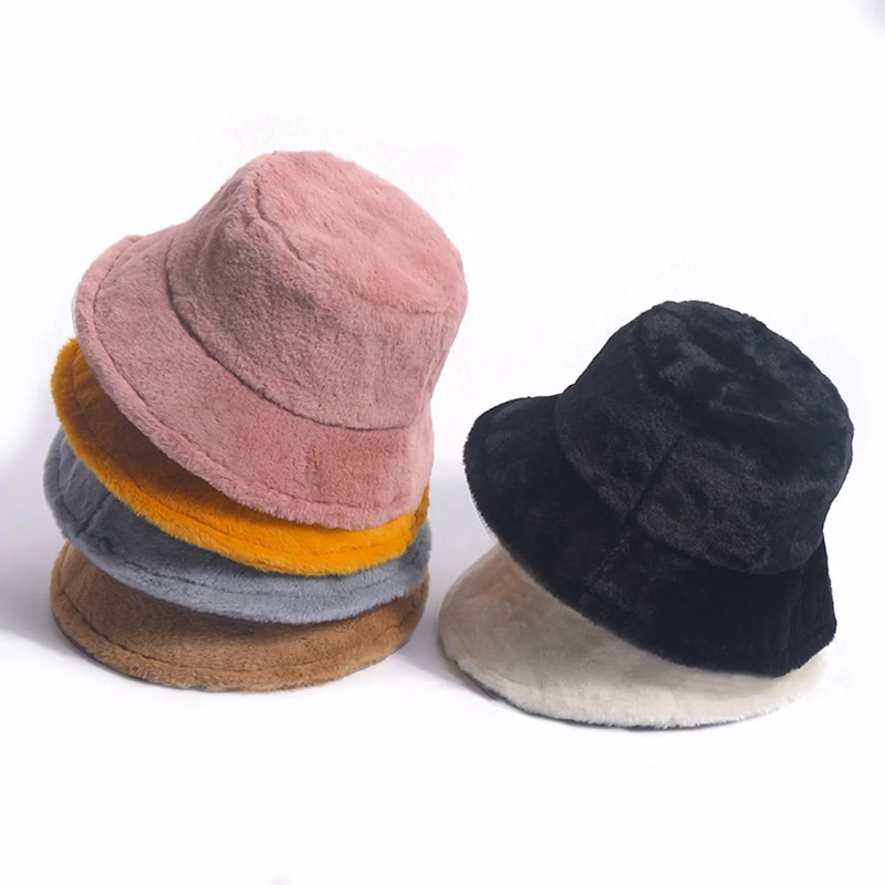 Faux Fur Bucket Hat Winter Warmer Fisherman Cap for Women