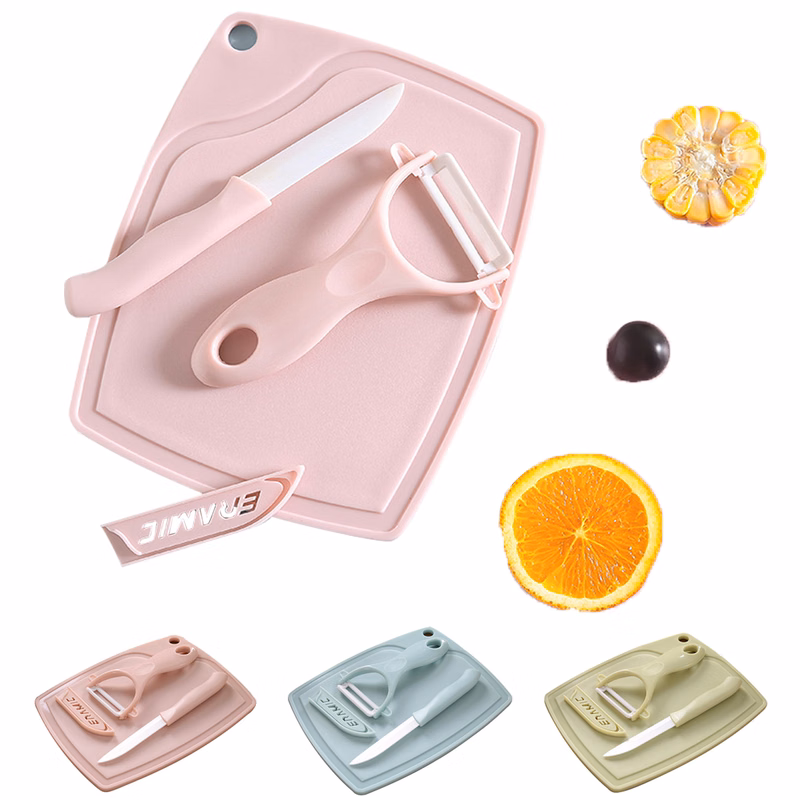 3Pcs Ceramic Fruit Knife board set household