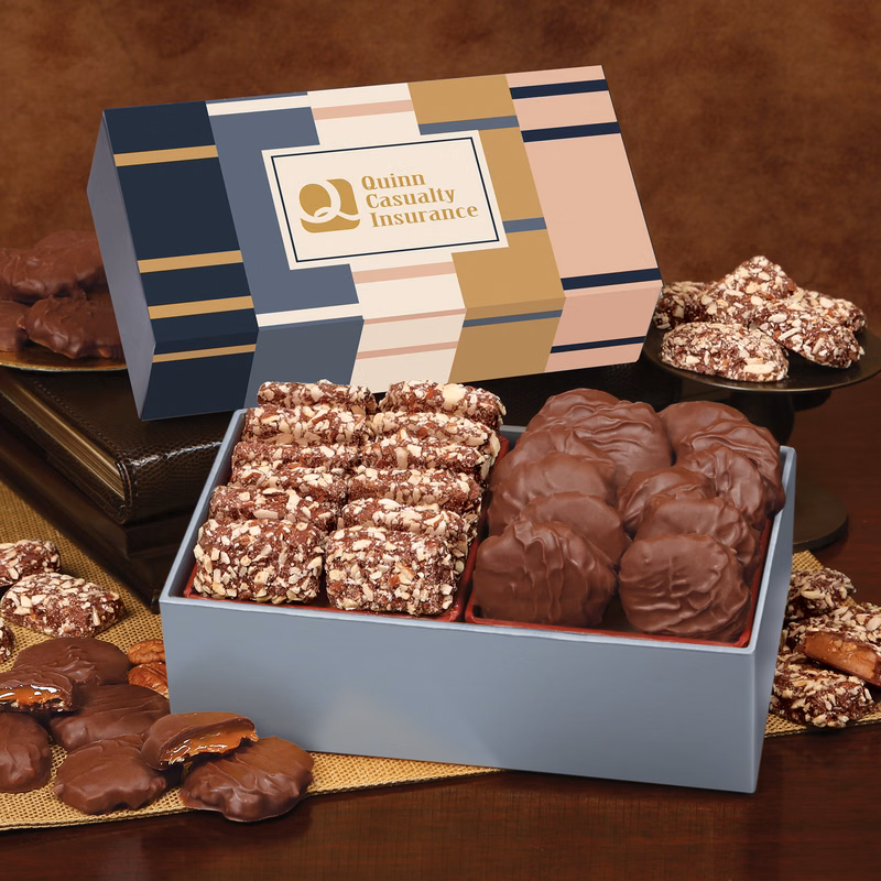 Toffee & Pecan Clusters in Gift Box with Squares & Lines Sleeve