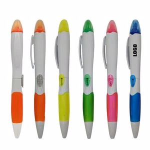 White Barrel Pen With Highlighter