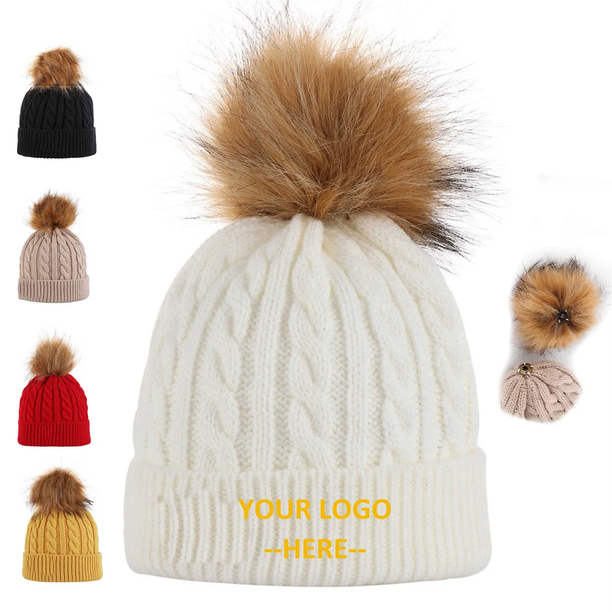 Cable Knitted Pom Pom Beanie 1
