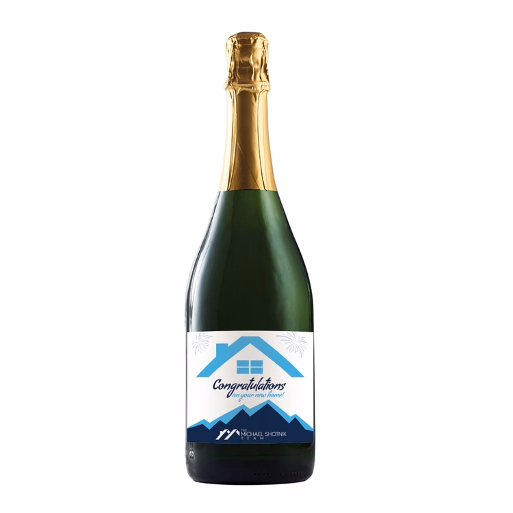 Labeled CA Champagne Sparkling Wine with Full-Color Custom Label