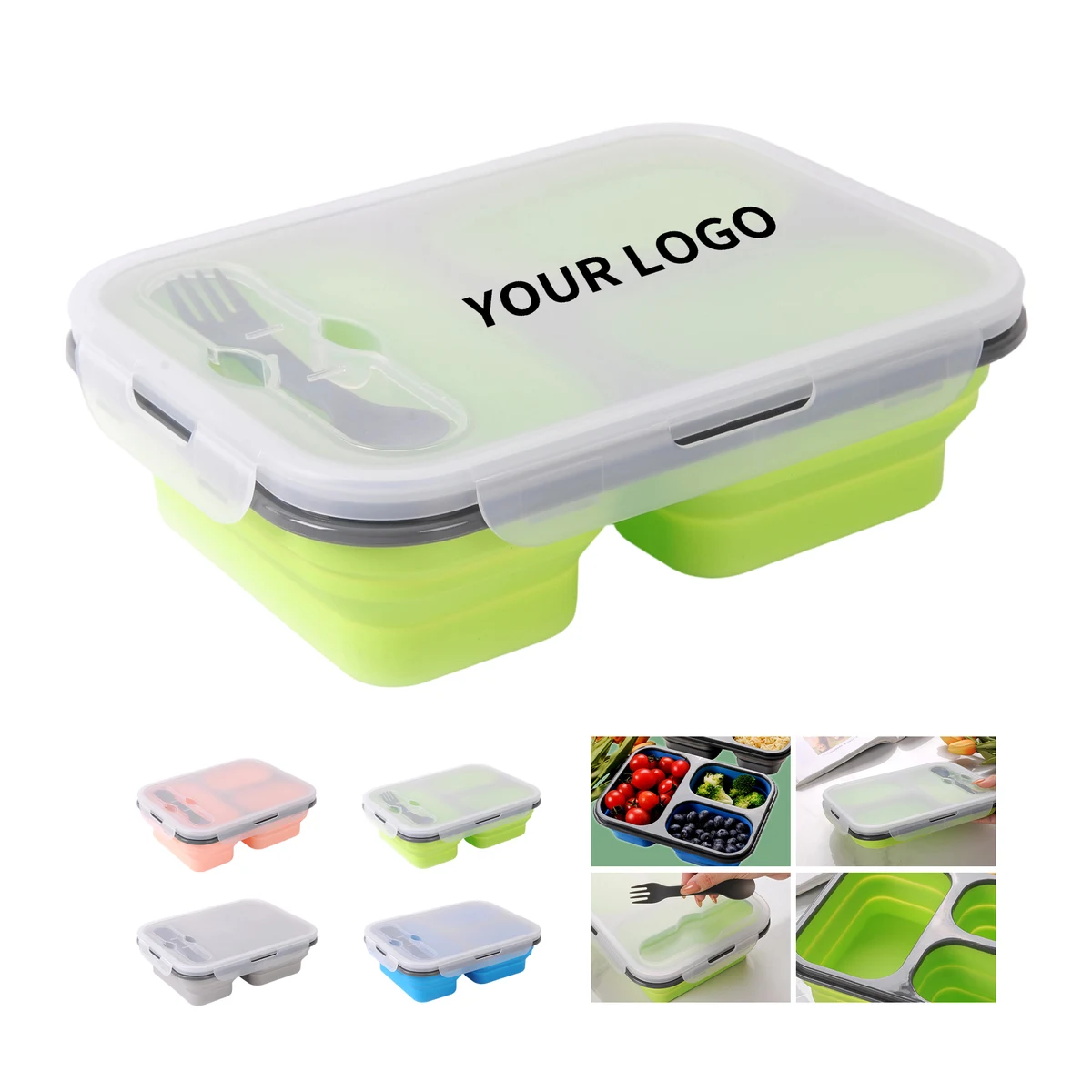 Collapsible Food Grade Silicone Lunch Box 9.36" x 6.83" x 1.37" 1