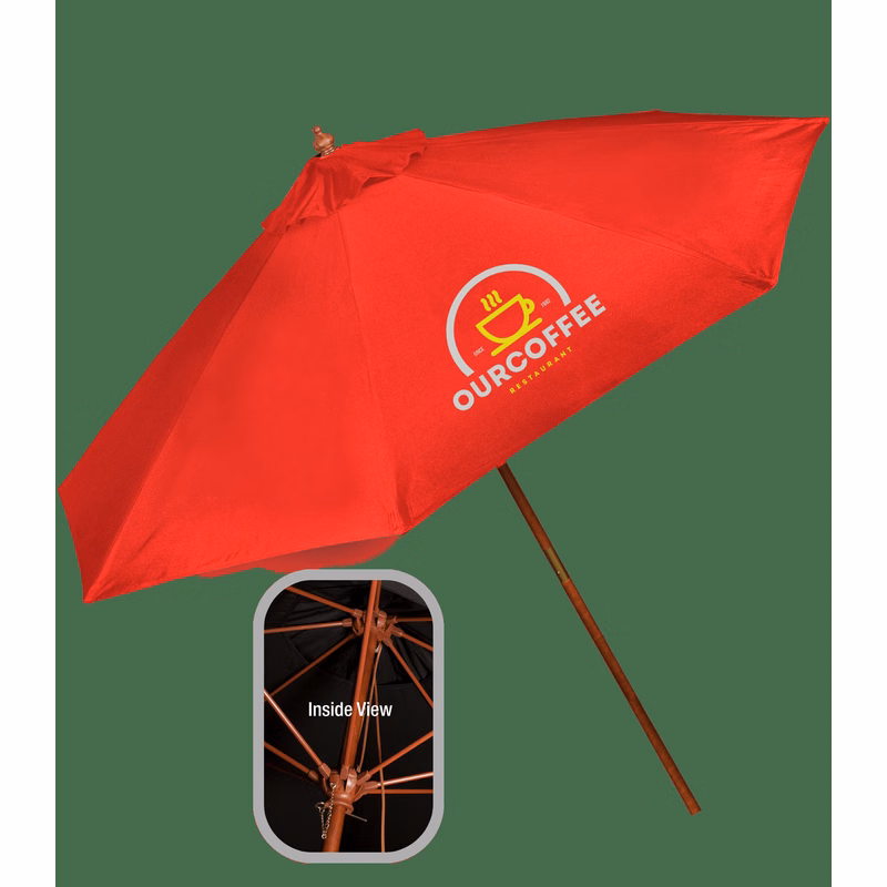 9' Wooden Polyester Market Umbrella