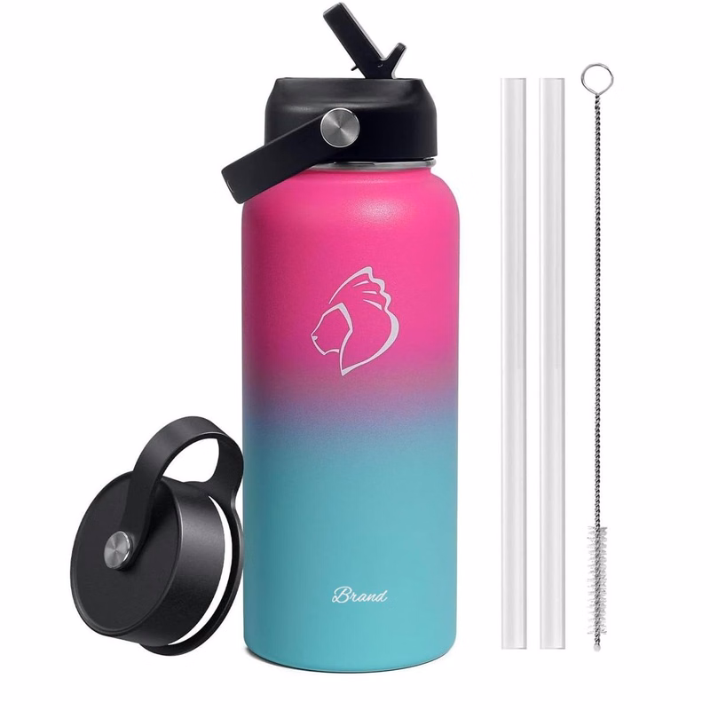 Insulated Water Bottle with Straw Lid and Flex Cap, 32oz Double Wall Vacuum Stainless Steel Thermo