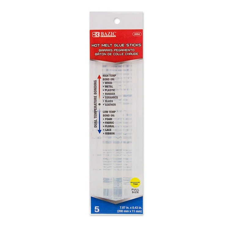 Dual Temp Hot Melt Glue Sticks - 5 Count Full Size 200mm x 11mm 1