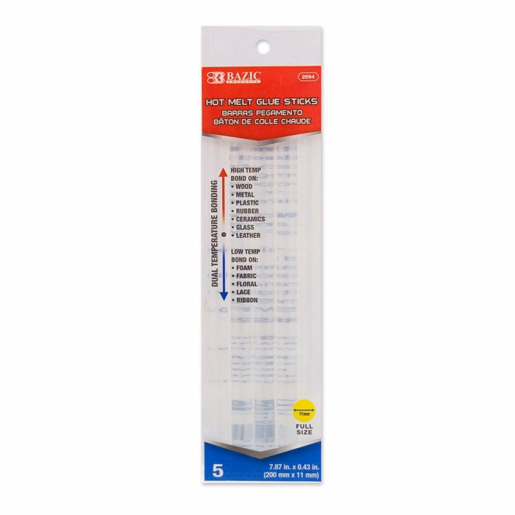 Dual Temp Hot Melt Glue Sticks - 5 Count Full Size 200mm x 11mm