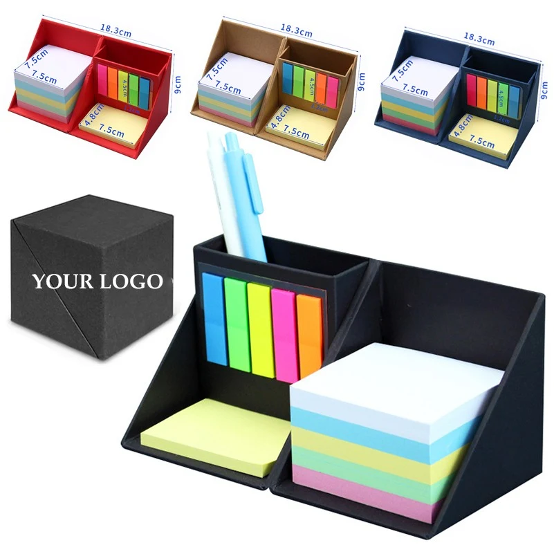 Cube Shape Sticky Note Pad Pen Holder Set 1