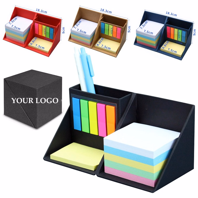 Cube Shape Sticky Note Pad Pen Holder Set
