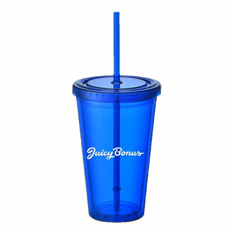 16oz Eco-Friendly Reusable Plastic Cup Clear Tumbler w/Lid & Straw