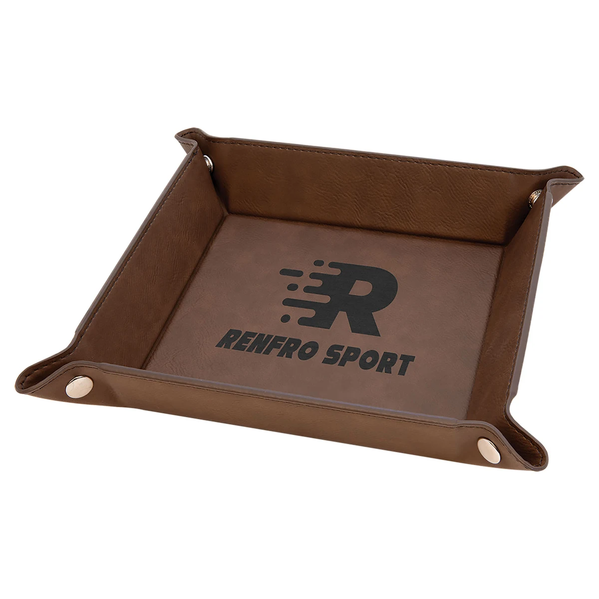 6" x 6" Dark Brown Leatherette Snap Up Tray with Silver Snaps 1