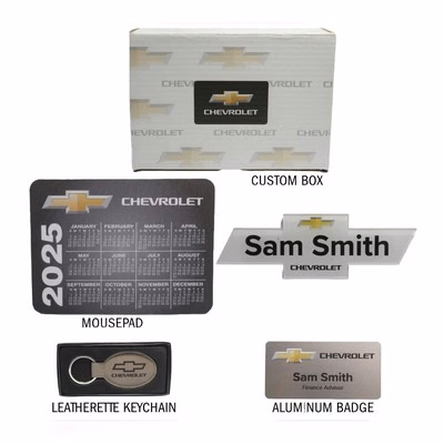 Drive into Success Dealership Employee Brand Kit - Custom Box, Badge, Nameplate, Mousepad, Keychain