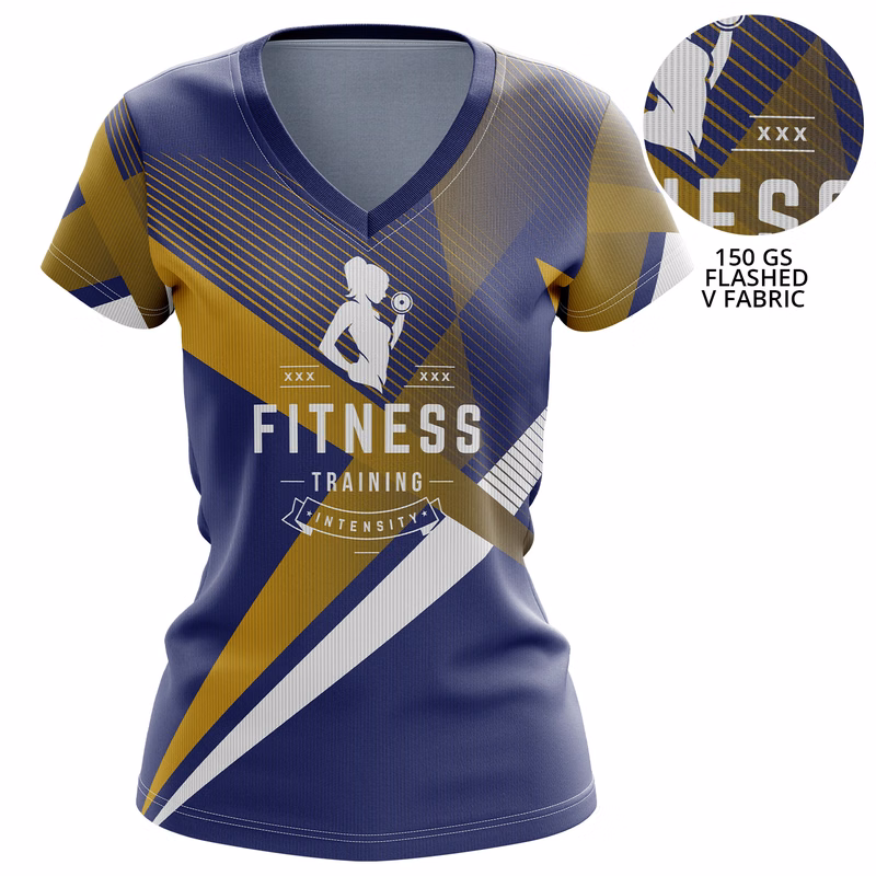 Women 150 GSM Flashed V Fabric Performance Sublimation V-Neck Short Sleeve T-shirt