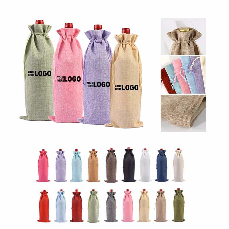 Personalized Linen Wine Bottle Bag