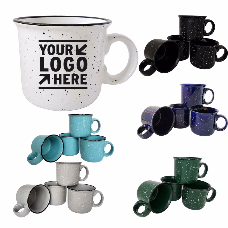 Essential Drinkware 14oz Ceramic Campfire Coffee Mug Durable Thick Camping Cup with Speckled