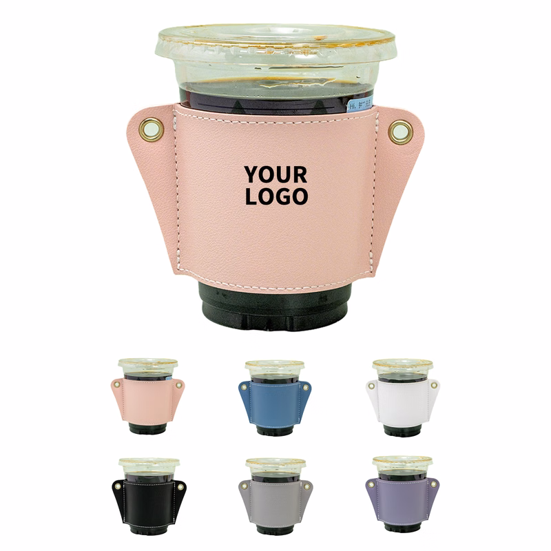 PU Leather Portable Cup Holder 3.15" Top Diameter x 2.95" Bottom Diameter x 2.83" Height