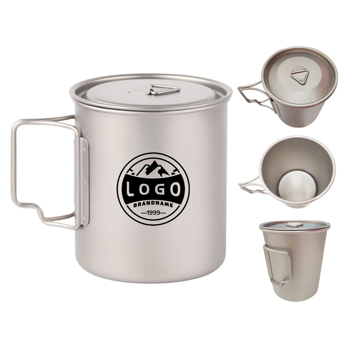 MOQ50 19oz Outdoor Folding Handle Travel Titanium Cup With L 1