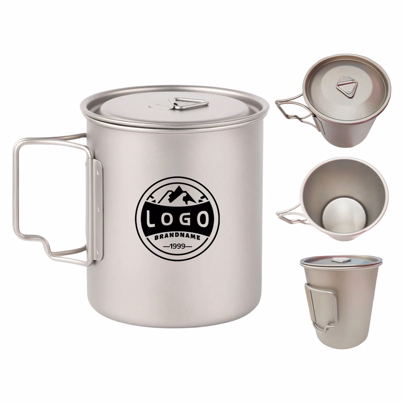 MOQ50 19oz Outdoor Folding Handle Travel Titanium Cup With L