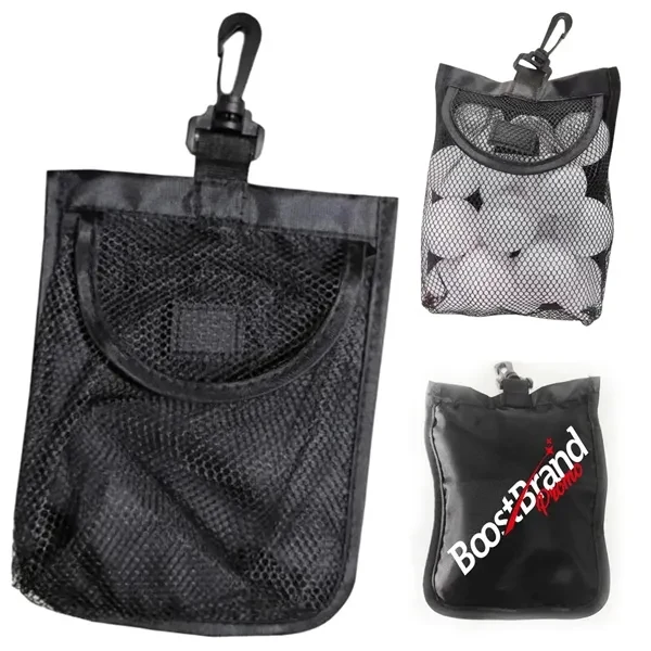 Custom Breathable Mesh Golf Ball Storage Bag with Clip Attachment — Range Organizer 1