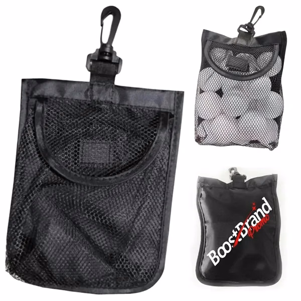 Custom Breathable Mesh Golf Ball Storage Bag with Clip Attachment — Range Organizer