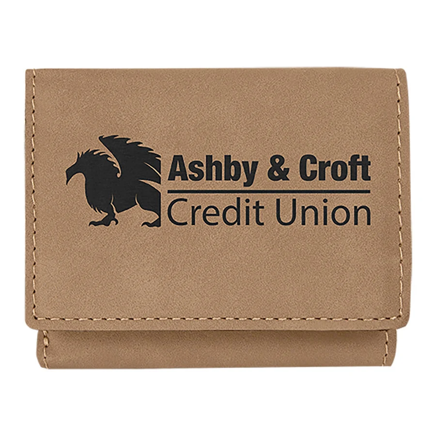 3" x 4" Light Brown Leatherette Trifold Wallet 1