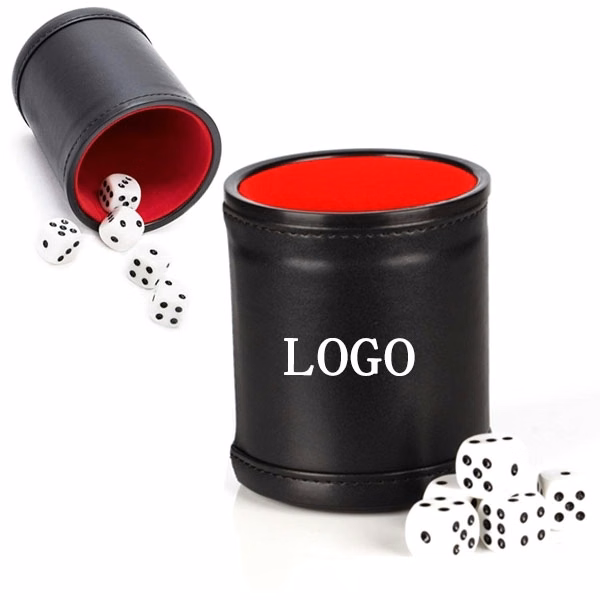 PU Leather Dice Cup Set with 5 Dot Dices