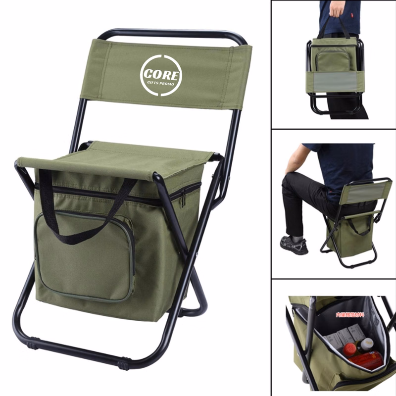 Folding Camping Chair With Cooler Bag Compact Fishing Stool