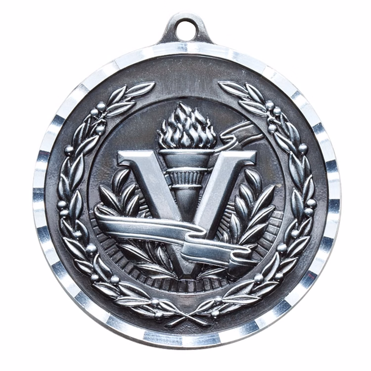 2" Silver Victory Diamond Cut Medal