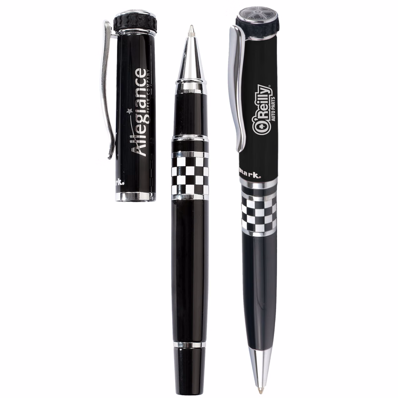 Itread Checkered Flag Wheeltop Ballpoint & Rollerball Pen Set