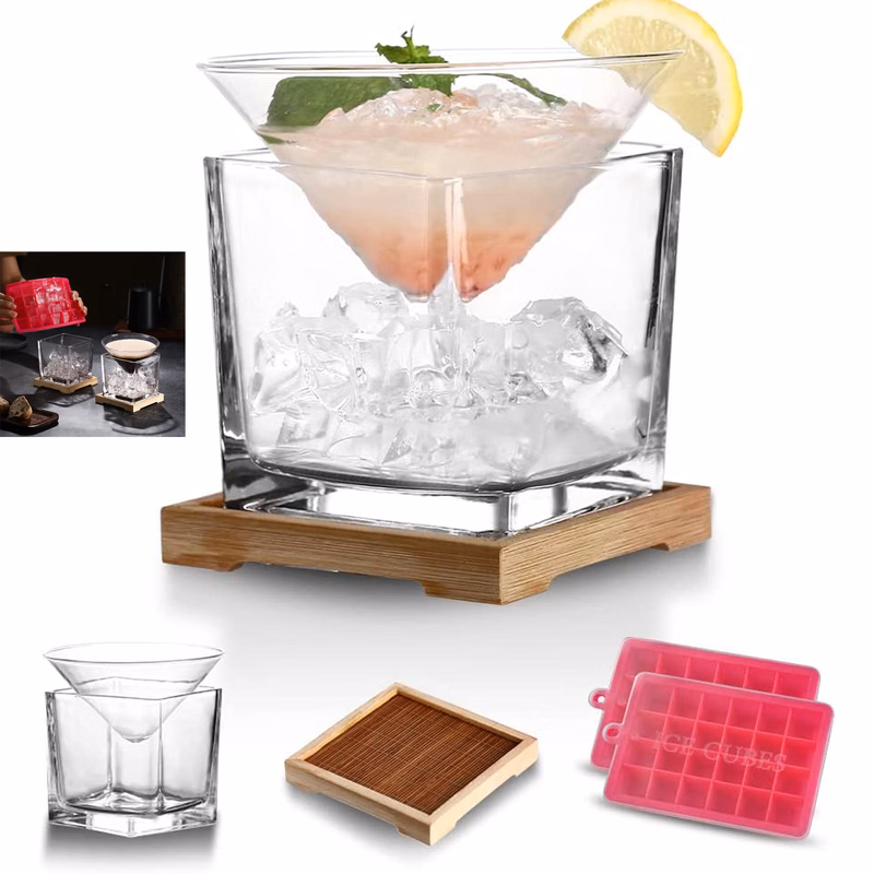 Set of 2 Stemless Martini Glasses with Ice Bowl