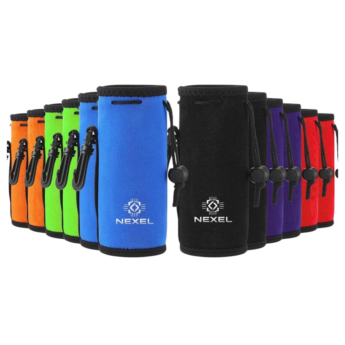 Neoprene Water Bottle Holder with Drawstring and Carabiner Clip 1
