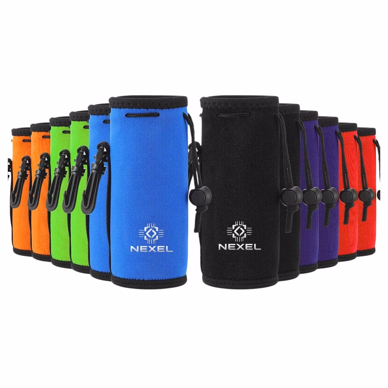 Neoprene Water Bottle Holder with Drawstring and Carabiner Clip