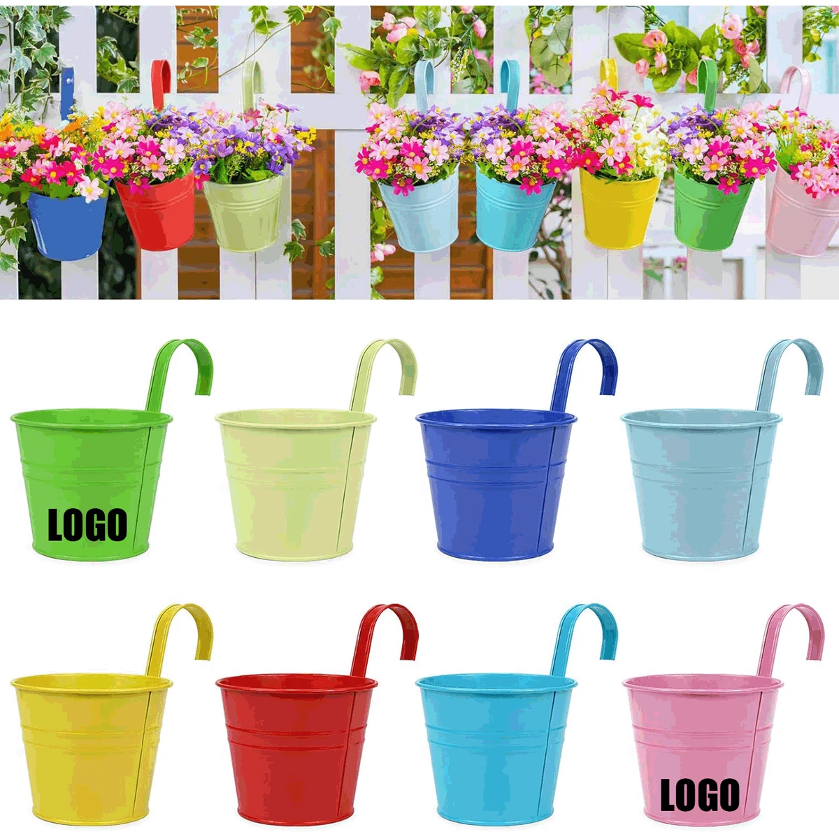 Iron Hanging Flower Pots With Detachable Hooks/Metal Bucket Flower Holders 1