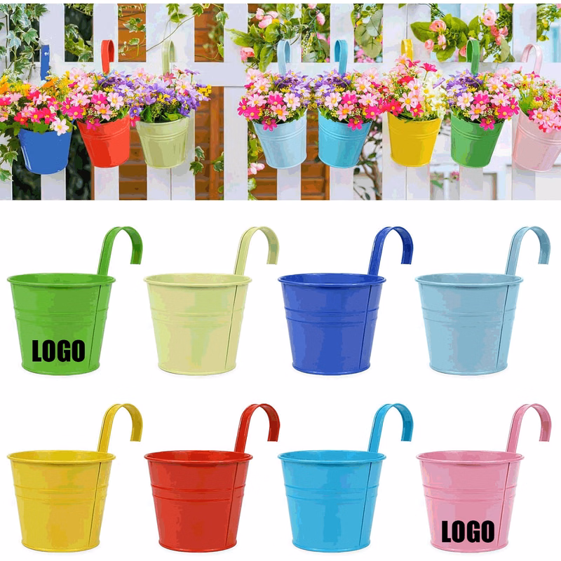 Iron Hanging Flower Pots With Detachable Hooks/Metal Bucket Flower Holders