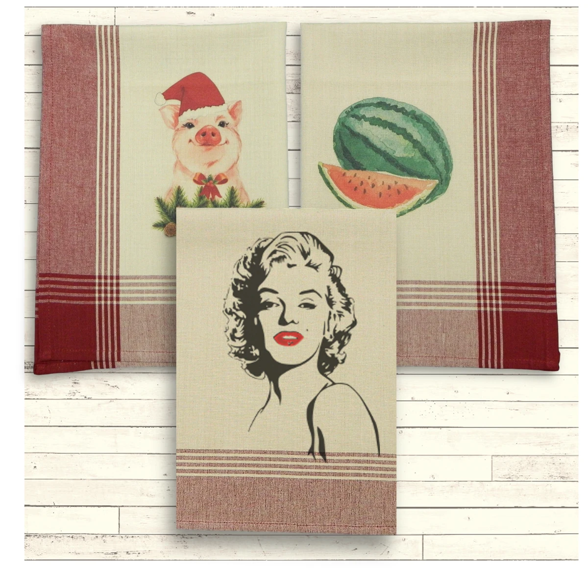 Red/Tea Dyed Plaid Kitchen Towel with Custom Print 1