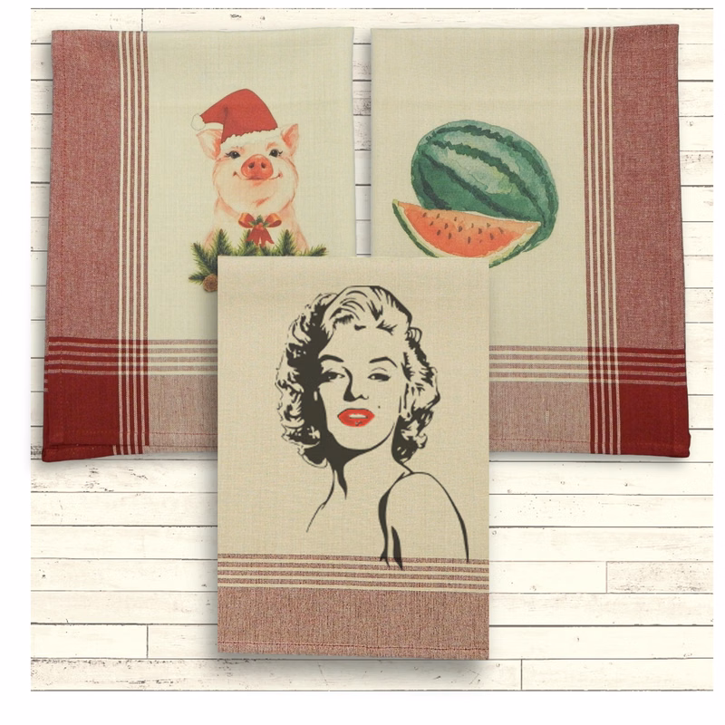 Red/Tea Dyed Plaid Kitchen Towel with Custom Print