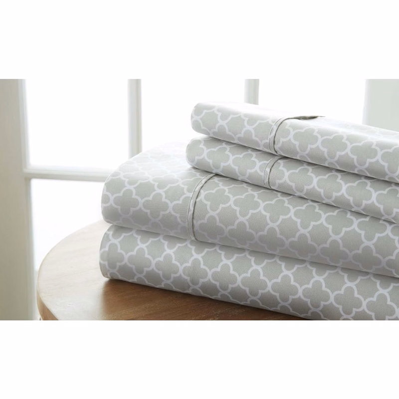 Premium Sheet Sets - Gray Queen Quatrefoil Pattern 4 Piece