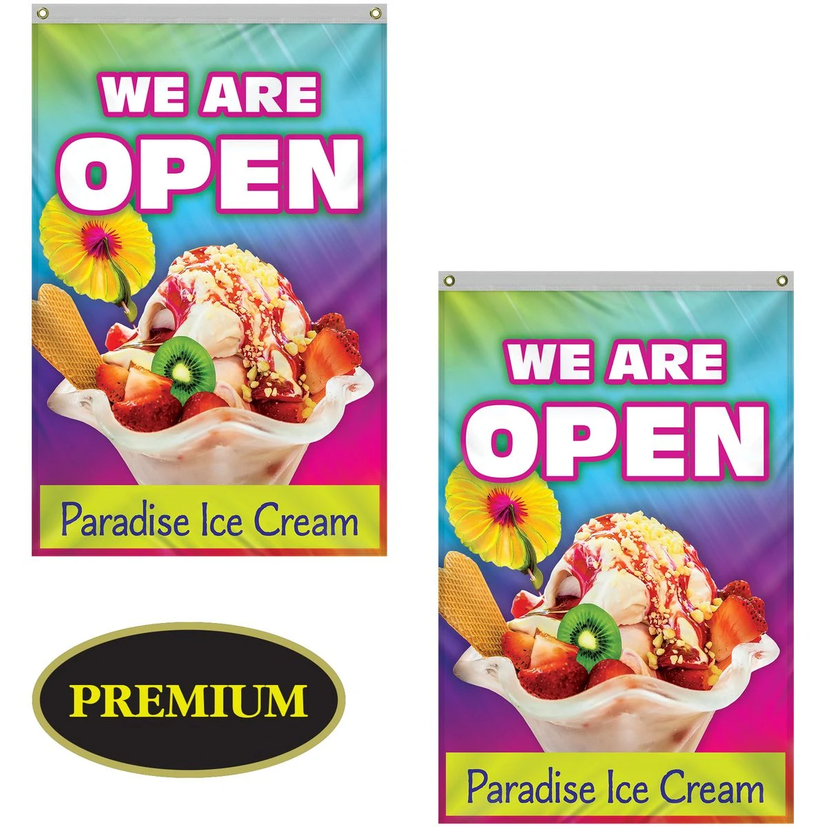 4' x 6' Double Sided Knitted Polyester Vertical Banners 1