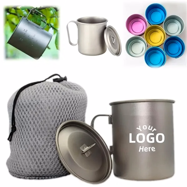 Camping Cup Pure Titanium with Tight lid 450/550/650/750ml for Commutes, Fitness and Travel