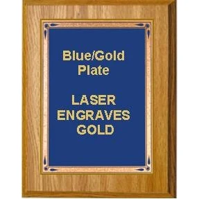 9" x 12" Oak Finish Plaque with a Blue Teardrop Plate 1